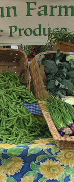 Baskets of produce at a Farmers Market
